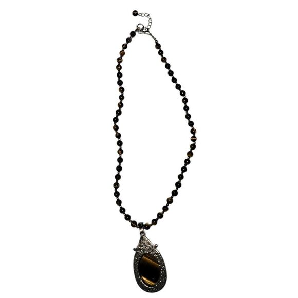 Tiger's eye beaded necklace with Tiger's eye pendant - Picture 4 of 6